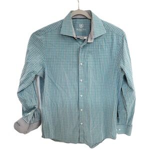 Dugatchi‎ UPMD Shirt Mens Extra Large Green Blue Plaid Button Up Contrast Cuff